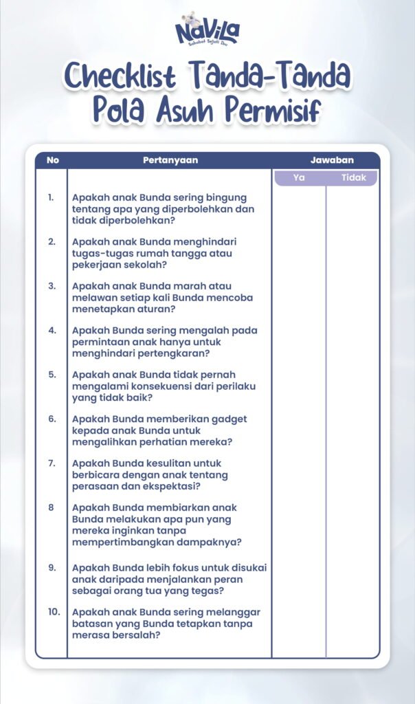 Checklist Tanda-Tanda Pola Asuh Permisif